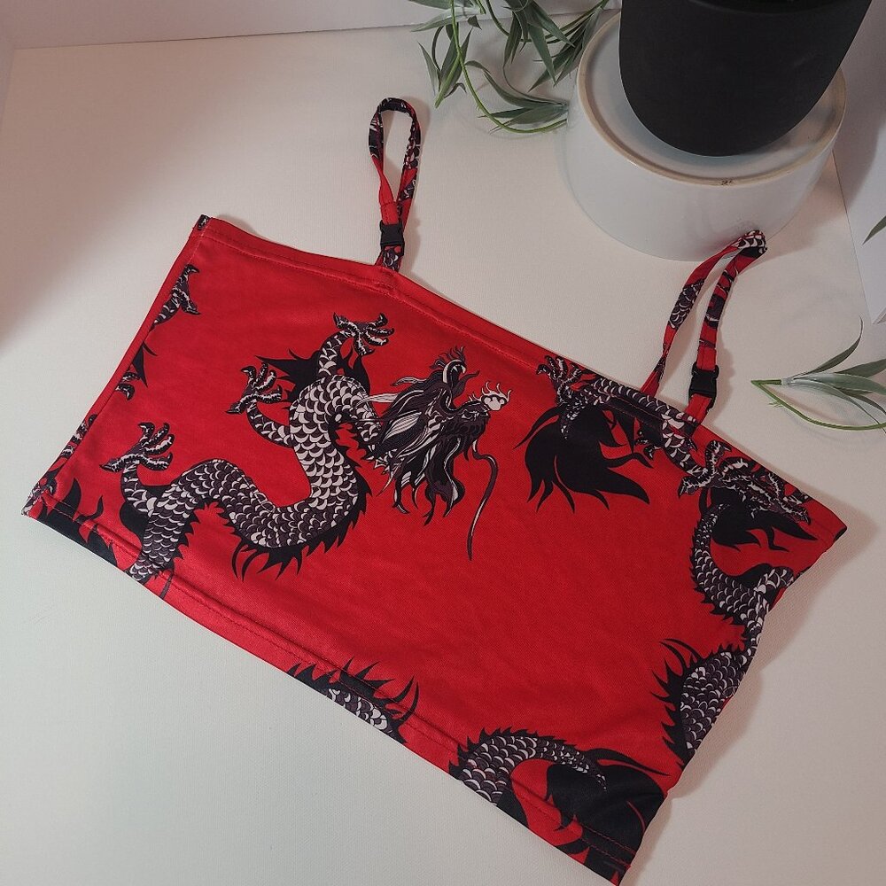 Red Dragon Print Crop Top with Non-Adjustable Straps – Size M - Picture 1 of 10